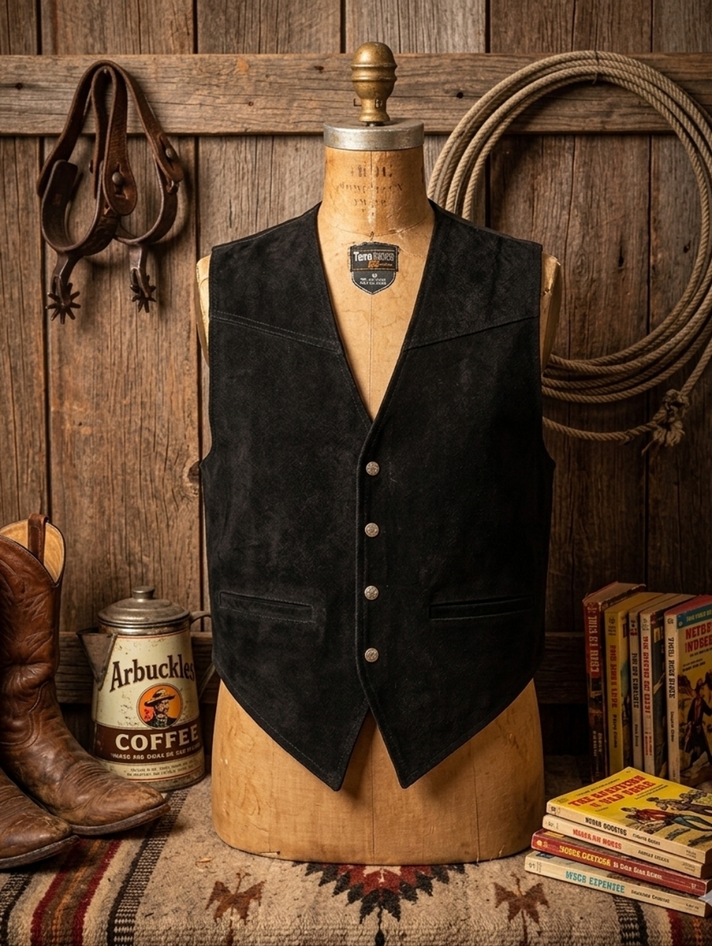 Vintage TERAGRAFF Genuine Leather Suede Vest Black Size L Western Classic Minima